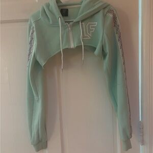 LF Light Green Cropped Hoodie with Logo Sleeves